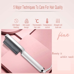 Cepillo alisador de pelo personalizado OEM y ODM para mujer, peine alisador eléctrico de cerámica negra de doble voltaje de calentamiento rápido 5 Temps 20s - Product Image 2