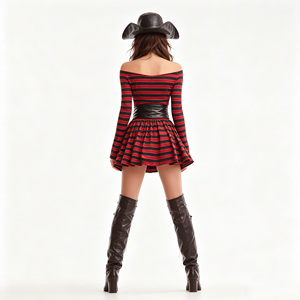 Costume de <span class=keywords><strong>pirate</strong></span> rayé rouge et noir sexy pour femmes, déguisement d'Halloween pour adultes avec chapeau et <span class=keywords><strong>ceinture</strong></span> - Product Image 4