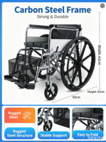 Fauteuil roulant manuel, cadre en acier thermolaqué, siège noir souple, roues monobloc solides, pliable, léger, hauteur réglable