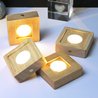Veilleuse LED rechargeable, support de lampe en bois carré, socle en bois massif, luminaires de décoration artistique pour atmosphère de bureau 5V