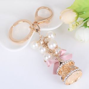 Dainty Pearl Girls Carousel Keychain Rhinestone Merry Go Bag Hanging Accessory Crystal Material Silk Screen Printing for Gifts - Product Image 4