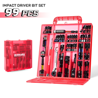 Geinxurn Hot EU – Kit d'outils manuels industriels de 99 pièces de qualité S2, avec clés à douilles, noir et rouge, boîte à outils de réparation, qualité supérieure standard