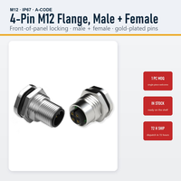 Connecteur M12 mâle-femelle 4 broches codées A IP67, prise de montage sur panneau en laiton nickelé pour capteur, actionneur, automatisation, 1 pièce à vendre