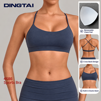 Soutien-gorge de sport croisé Dingtai pour femme, dos ouvert, coussinets amovibles, ourlet élastique, faible impact, couleur unie, cyclisme
