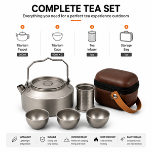 Portable Titanium Travel Tea <b>Set</b> With 260ml <b>Teapot</b> and 3 Cups Ultralight Camping Tea Kit for Outdoor Hiking Coffee Brewing - Product Image 5