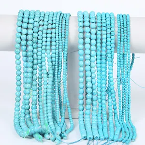Wholesale turquoise beads Round cut corners blue Charm turquoise gemstone loose beads used in jewelry making