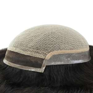 Sistema di Sostituzione <span class=keywords><strong>Capelli</strong></span> Durevole da <span class=keywords><strong>6</strong></span> Pollici con <span class=keywords><strong>Base</strong></span> in Seta e Pizzo Frontale, Toupet in <span class=keywords><strong>Capelli</strong></span> Indiani, Protesi Capillare Professionale per Uomini - Product Image 2