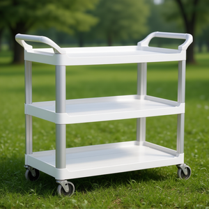 Carrello portaoggetti a 3 ripiani in plastica bianca con ruote per stoccaggio e trasporto - Product Image 3