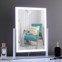 Miroir de maquillage intelligent à LED avec éclairage tricolore réglable, luminosité ajustable, construction en métal et verre, panneau décoratif, grand ou petit format