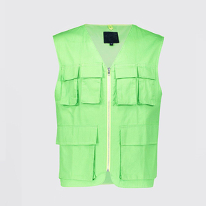 Neon <strong>Green</strong> <strong>Men</strong> Sleeveless Washed Pocket Detail Utility <strong>Denim</strong> Vest <strong>Jacket</strong> - Product Image 5