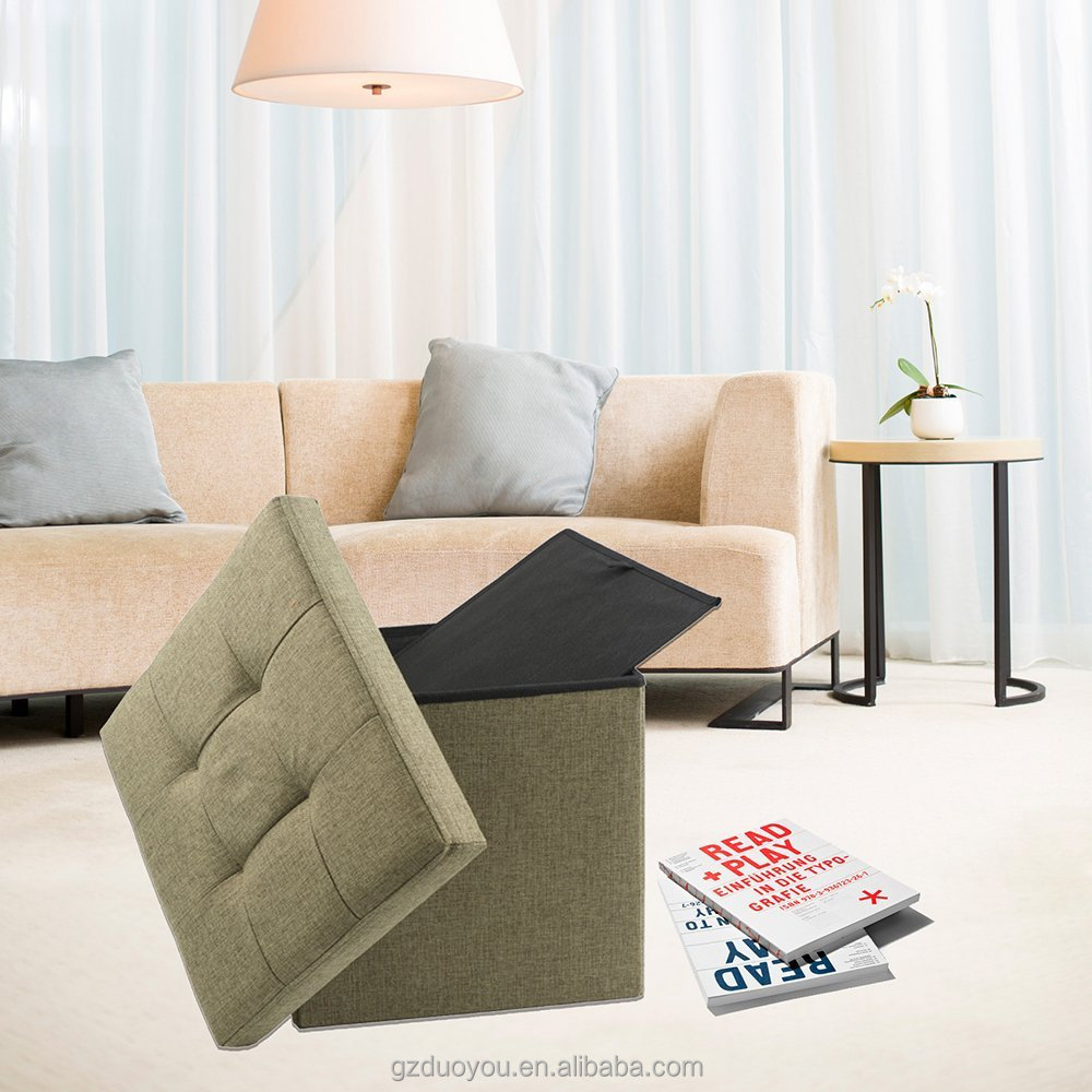 Offre Spéciale Tabouret Gonflable Carré Carré Pliable Moderne Lin Pouf de Rangement En Tissu