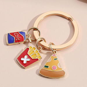 Porte-clés créatifs en métal sur le thème <span class=keywords><strong>de</strong></span> la nourriture : <span class=keywords><strong>pain</strong></span>, gâteau, frites, fromage, <span class=keywords><strong>sandwich</strong></span>, beignet, hamburger, hot-dog, café glacé - Product Image 1