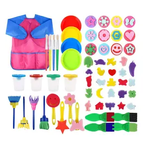 wholesale plastic handle foam sponge soft paint rollers for kids with paint bowls and apron