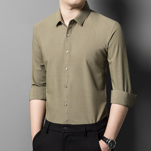 Camicia da uomo in <span class=keywords><strong>lana</strong></span> a manica lunga t-Shirt da lavoro formale con risvolto per uomo tinta unita - Product Image 4