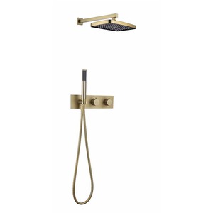 Système de douche encastré mural en laiton chromé noir et or brossé avec mitigeur pluie et douchette <span class=keywords><strong>à</strong></span> main - Product Image 2