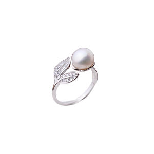 Bague en argent S925 Wenchi avec perle non poreuse, support vide DIY en forme de feuille pour femme, accessoire tendance, bijoux 75e anniversaire - Product Image 5