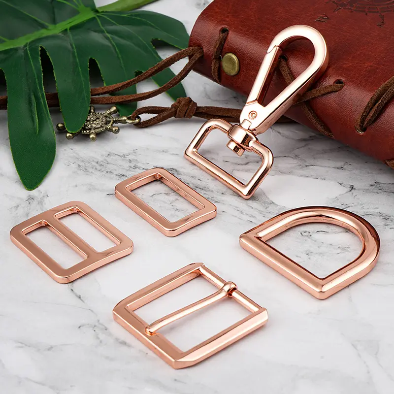 Rose Gold Leather Bag Handbag Hardware Accessories Set Wholesale 25mm 1 Inch D-ring Metal Pin Buckle Adjustable Swivel Snap Hook