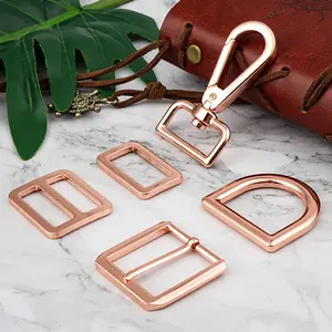 Accessori Hardware borsa borsa in pelle oro rosa Set 25mm all'ingrosso 1 pollice d-ring fibbia ad ardiglione in metallo regolabile moschettone girevole