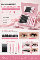 Extensions de cils en grappes tuftées segmentées faites à la main DIY, volume léger hybride 3D-5D, 12 rangées, en vison naturel doux, ensemble d'extensions en boîte personnalisée