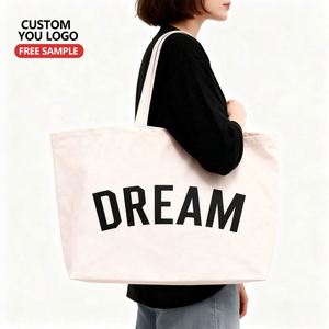 Custom <b>Large</b> Cotton Shopping <b>Bag</b> for Grocery Beach White <b>Canvas</b> Tote <b>Bag</b> With Pocket and Zipper - Product Image 3