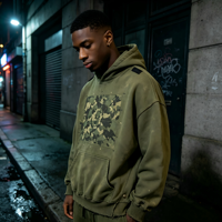 Sudadera con capucha para hombre de peso pesado con lavado vintage, estampado de camuflaje y mapa con brújula, bajo deshilachado y estilo streetwear, para uso casual diario