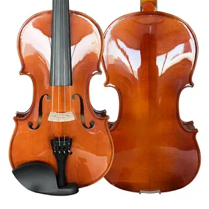 批发厂家价格优质光泽红棕色喷漆全实心小提琴套装，带音乐盒木弓