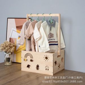 Caja de Almacenamiento de Ropa de Bebé de Madera con Perchero, Color Natural, para Organización de Habitación Infantil de 0 a 12 Meses - Product Image 4