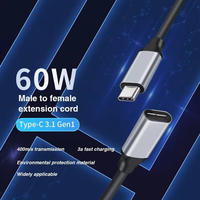 Kabel Ekstensi USB Type-C 3.1 Gen1 Male to Female 480Mbps 3A 60W PD Pengisian Cepat untuk IOS & Tampilan Video 4K HD