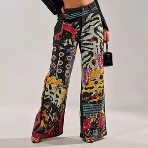 Pantalones Vaqueros de Cintura Media, Corte Holgado, Estampados, Estilo Bohemio, Tela de Algodón Lavado, Transpirables, para Mujer - Product Image 1