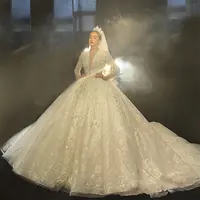 Janceber NS4366 robe de bal à manches longues avec appliques de fleurs 3D, grande taille, robe de mariée