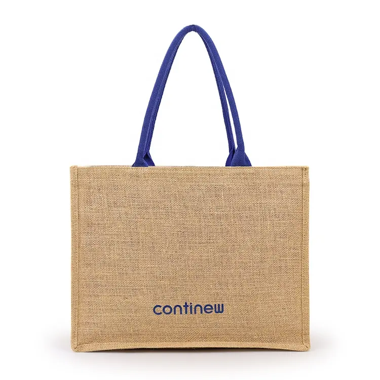 Borsa di tela di iuta di iuta semplice all'ingrosso Logo personalizzato stampato grandi borse di tela di juta naturali borse di canna di lino per lo Shopping ecologiche