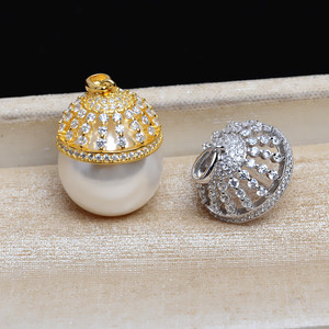 จี้ไข่มุก DIY สำหรับผู้หญิง ชุบเงิน S925 ขนาด 25 มม. รูปทรงหมวกบาโอโถว รุ่น JG5243 พร้อมที่ใส่ไข่มุกเปล่า 16-17 ชิ้น - Product Image 1