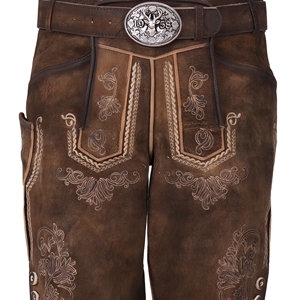 Men's Bavarian Leather Shorts High Waist Embossed <b>Animal</b> <b>Pattern</b> Casual Bermuda Style Button Fly Decorative Stitching - Product Image 4