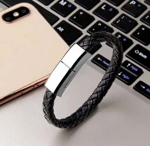 Android Charging Cable Short Fast Type-C Charger Fashion Bracelet Cables Portable Leather Braided USB Charging Data Cable