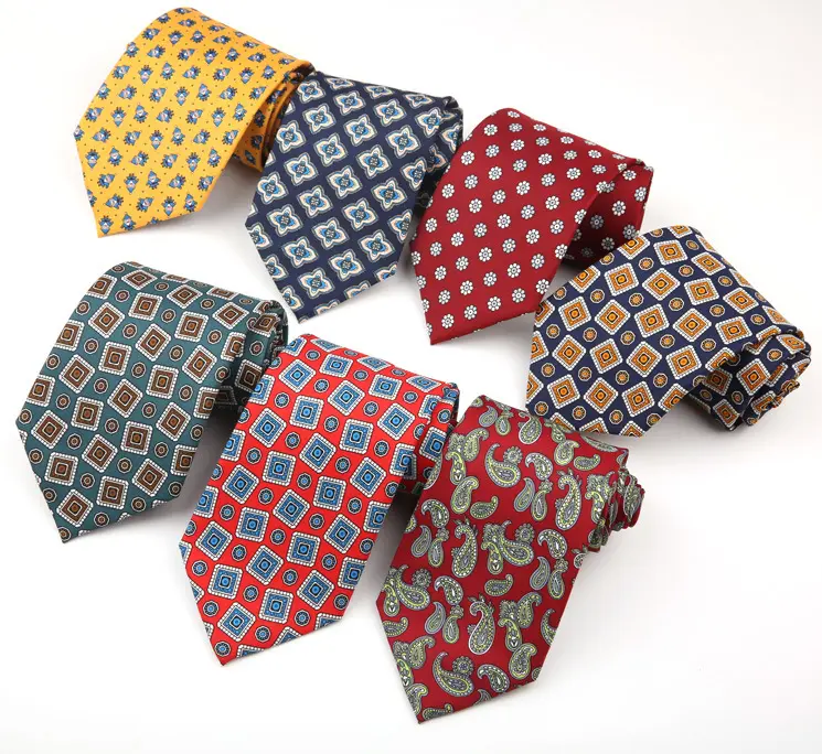 Kunden spezifische bedruckte Krawatte Großhandel Hochwertige Herren Paisley Streifen Polyester Krawatten Männer Krawatten Seide Männliche Krawatten