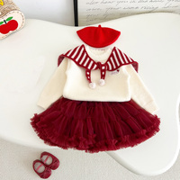 Ensemble jupe et pull en tricot pour bébé fille, style preppy automne-hiver, motif à carreaux, polyester/coton écologique, vente en gros
