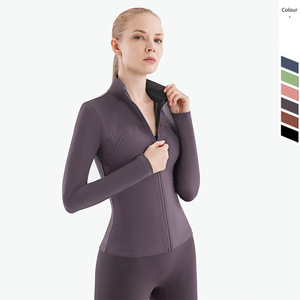 Nueva Chaqueta de Yoga Ecológica, Transpirable y Sólida para Mujer, con Cuello Alto, Manga Larga, Cierre y Ajuste Ceñido, Estilo <span class=keywords><strong>Lulu</strong></span> - Product Image 1