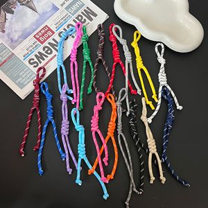 Material nylon handwoven rope lanyard with colorful bead charms and knot design carabiner keyring