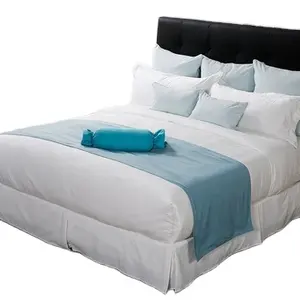 High quality 100 cotton plain white hotel bed sheet ,t200 poly cotton runner white hotel plain cotton bed duvet cover