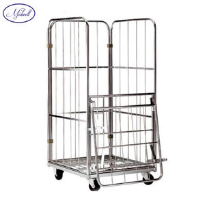 अनुकूलित सुरक्षा वियोज्य टिकाऊ 4 पक्षीय भारी शुल्क रसद तार जाल कपड़े धोने के लिए रोलिंग ट्राली गाड़ी - Product Image 3