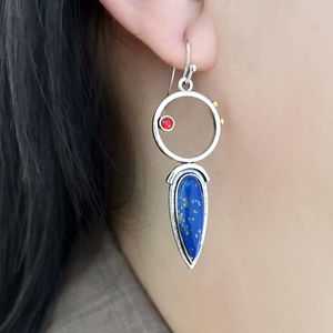 Orecchini Vintage Geometrici con Pietra Blu a Goccia, Gioielli Bohémien alla Moda per Donne - Product Image 3