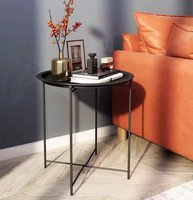Table basse ronde pliante moderne en métal noir, petite table d'appoint pour salon, mobilier abordable