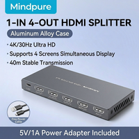 Divisor HDMI Mindpure 4K 1 Entrada 4 Salidas, Amplificador de Distribución 1x4, Duplicador con Alimentación, Pantalla Espejo, Múltiples Pantallas para Monitor PS5