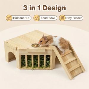 Refugio de madera para cobayas con comedero para heno y tazón de alimentación de 29.5X23.8X15 cm para animales pequeños - Product Image 4