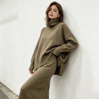 Direct Usine vetements femme ensembles pour femmes tricot mélange viscose col roulé 2 pièces jupe décontractée pour la maison