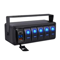Panneau de commande à 5 interrupteurs à bascule pour bateau marin et camping-car, 12V, rétroéclairage LED bleu, marche/arrêt, chargeur USB PD QC3.0, voltmètre numérique