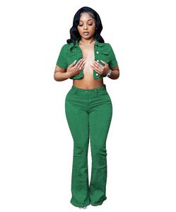 Conjuntos de Mezclilla para Mujer, Primavera-Otoño, Chaqueta Corta Elástica + Jeans, Conjunto de Dos Piezas Informal de Mezclilla para Mujer - Product Image 6