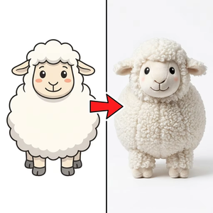 <span class=keywords><strong>Peluche</strong></span> personnalisée en forme de mouton, inspirée d'un croquis d'animal de ferme, en laine blanche épaisse et bouclée, corps arrondi, prototype fait main - Product Image 1
