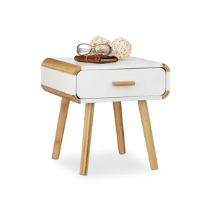 Houten nachtkastje op maat, stevig bijzettafeltje met lade en massief houten poten - Product Image 1