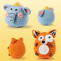 Kit de crochet en coton pour cerf, éléphant, renard, chien 4-en-1 avec instructions vidéo en anglais, jouets en peluche au crochet 12+